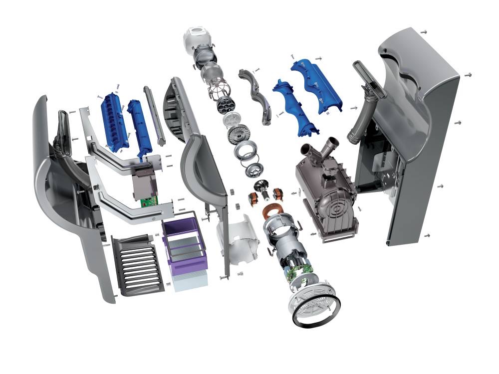 An Image showing all parts of the Dyson Airblade Hand Dryer Model AB14